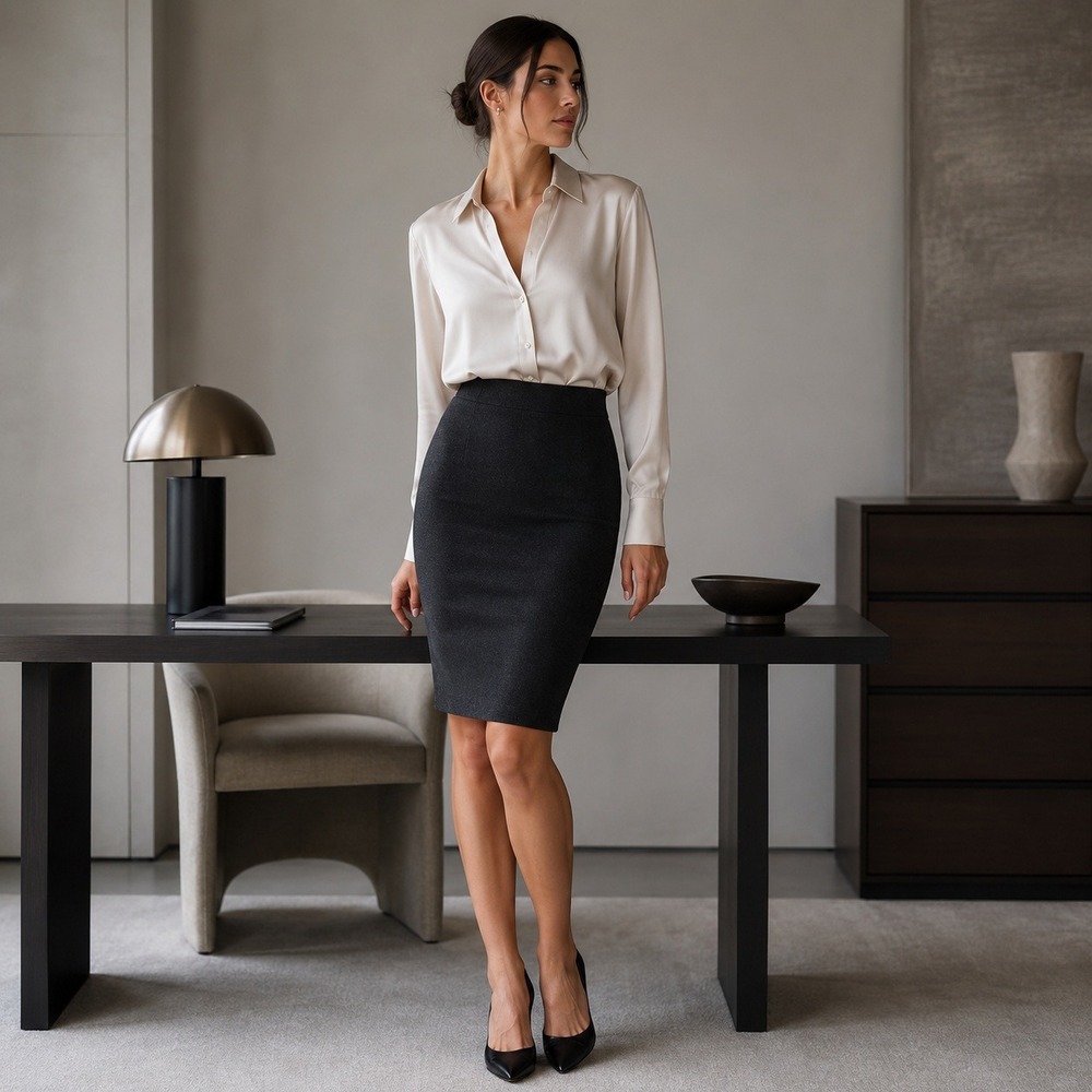 Eileen Fisher XS Black Merino Tencel Knit Pencil Skirt Stretch Minimalist Office